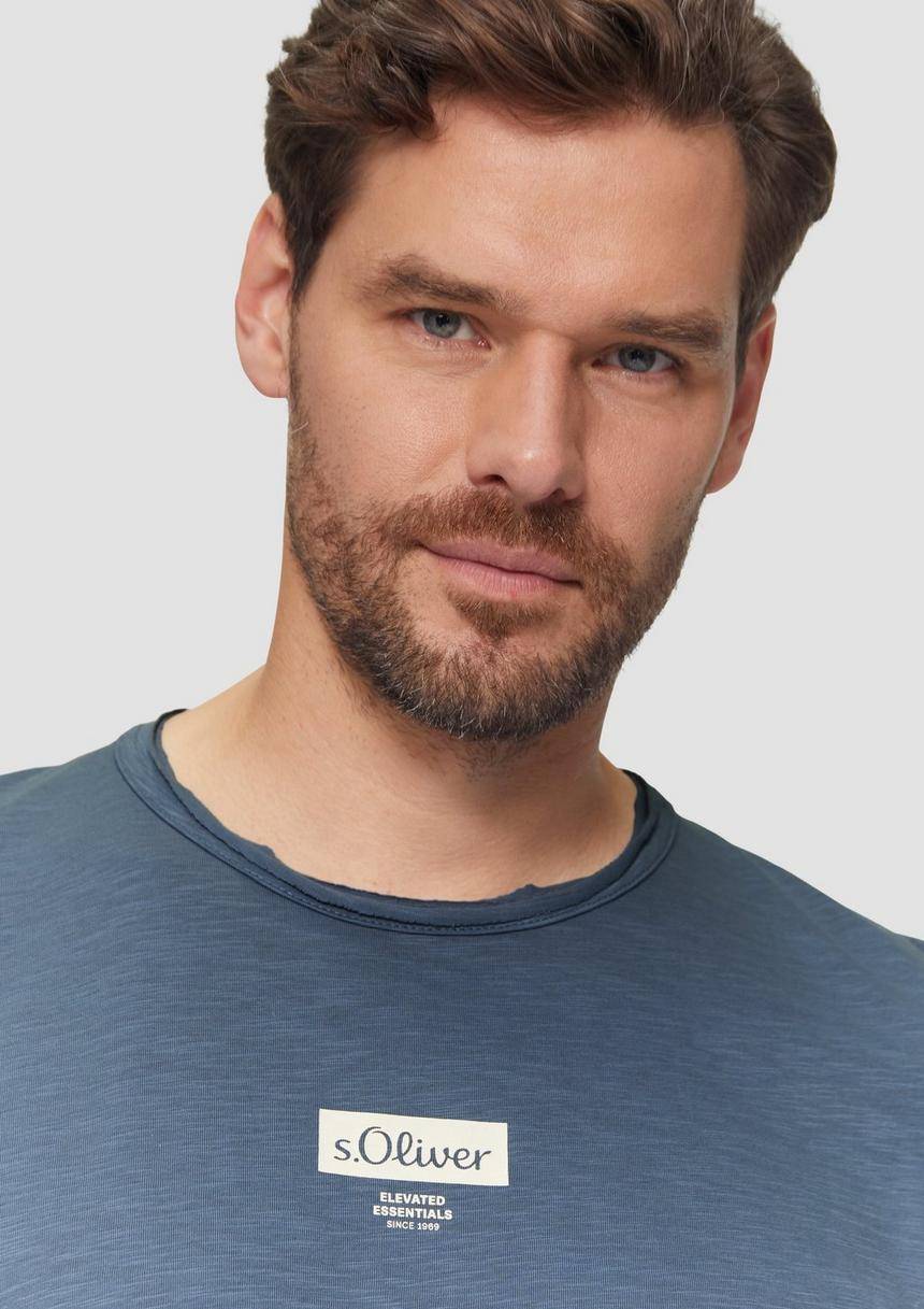S.Oliver Logo-Shirt Mit Rollkante Und Flammgarnstruktur
