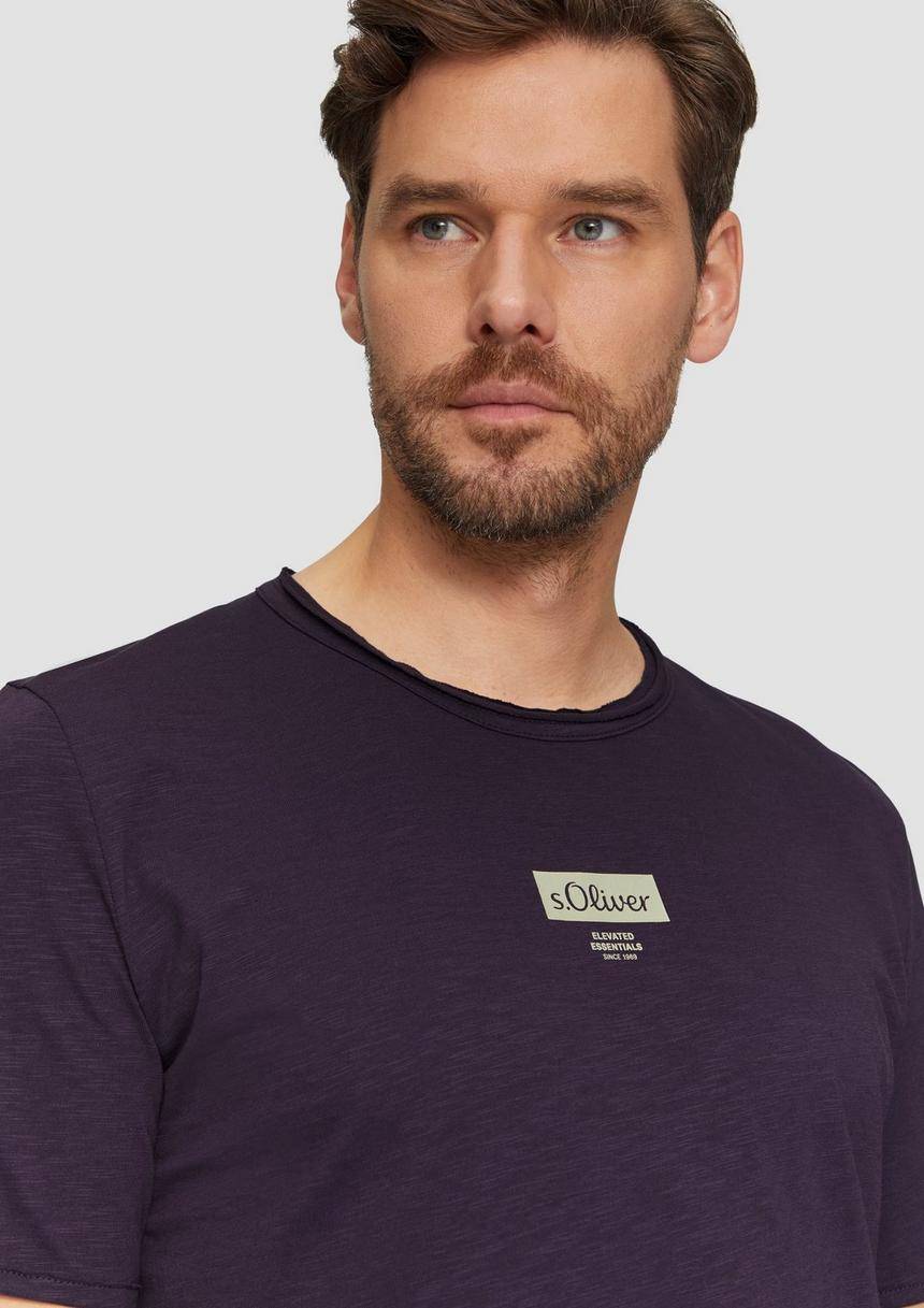 S.Oliver Logo-Shirt Mit Rollkante Und Flammgarnstruktur