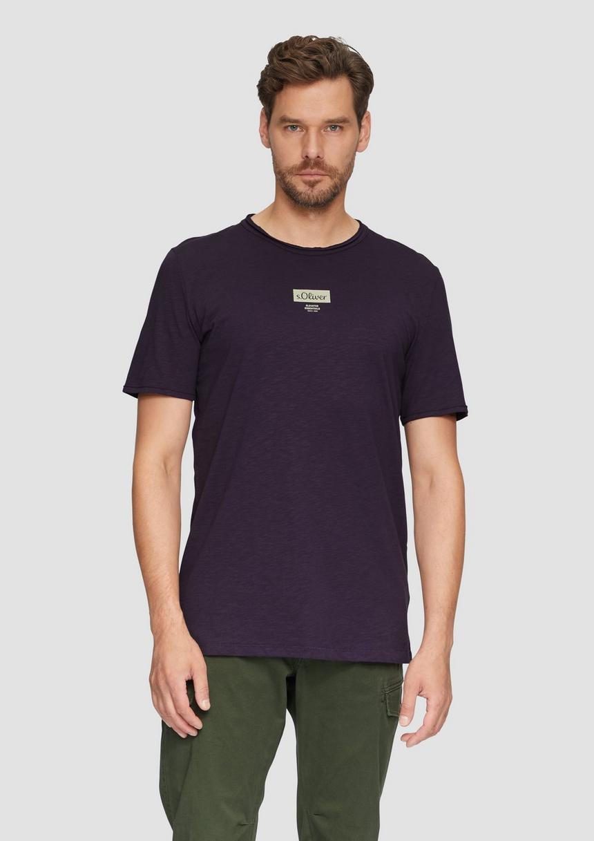 S.Oliver Logo-Shirt mit Rollkante und Flammgarnstruktur
