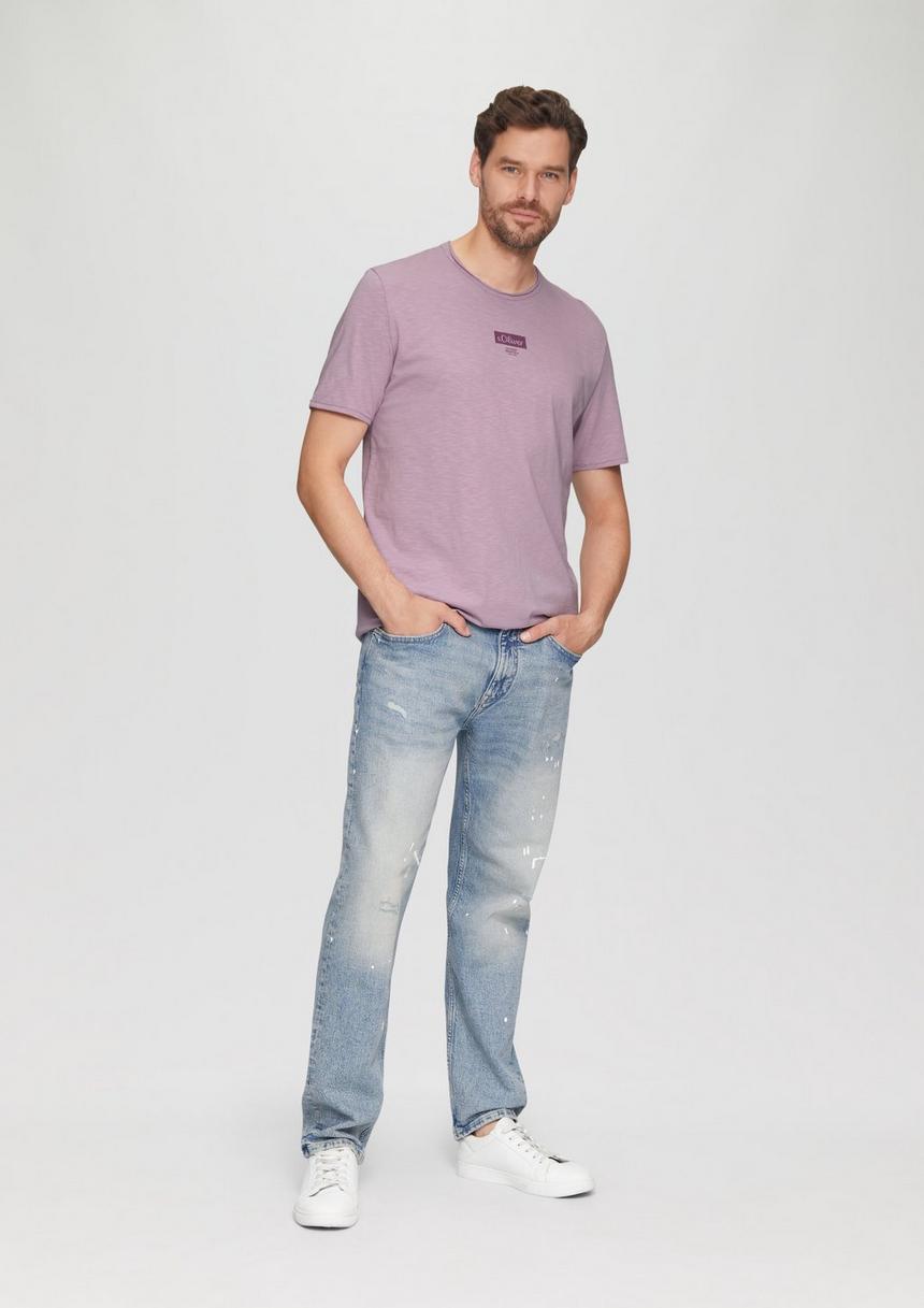 S.Oliver Logo-Shirt Mit Rollkante Und Flammgarnstruktur