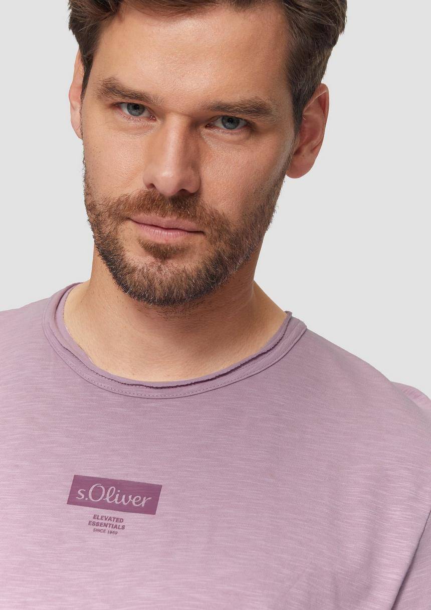 S.Oliver Logo-Shirt Mit Rollkante Und Flammgarnstruktur