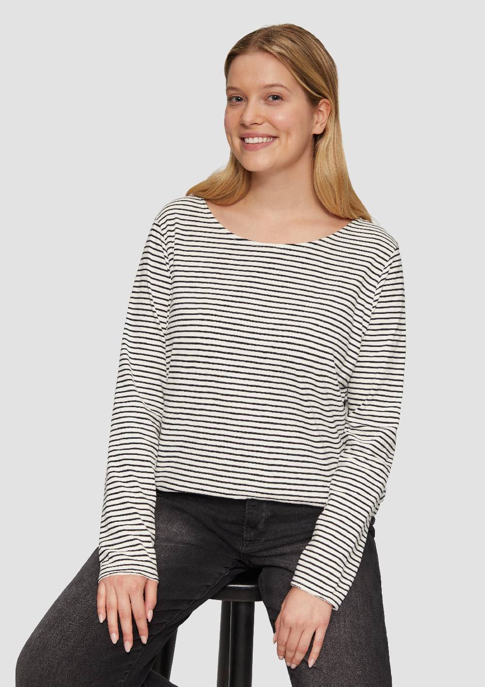 S.Oliver Longsleeve Mit Flammgarnstruktur Und Rundhalsausschnitt