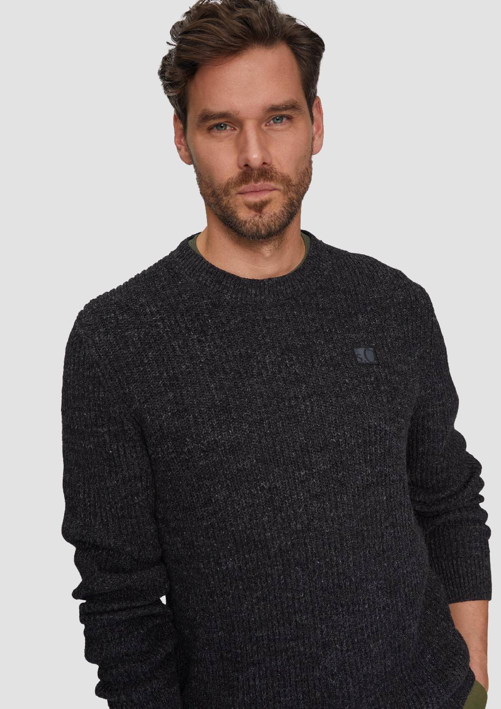 S.Oliver Melierter Pullover Mit Patentmuster Und Crew Neck