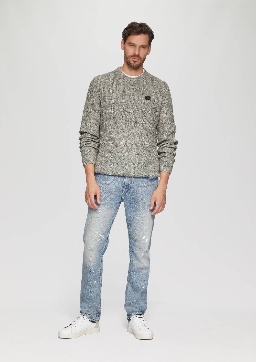 S.Oliver Melierter Pullover Mit Patentmuster Und Crew Neck