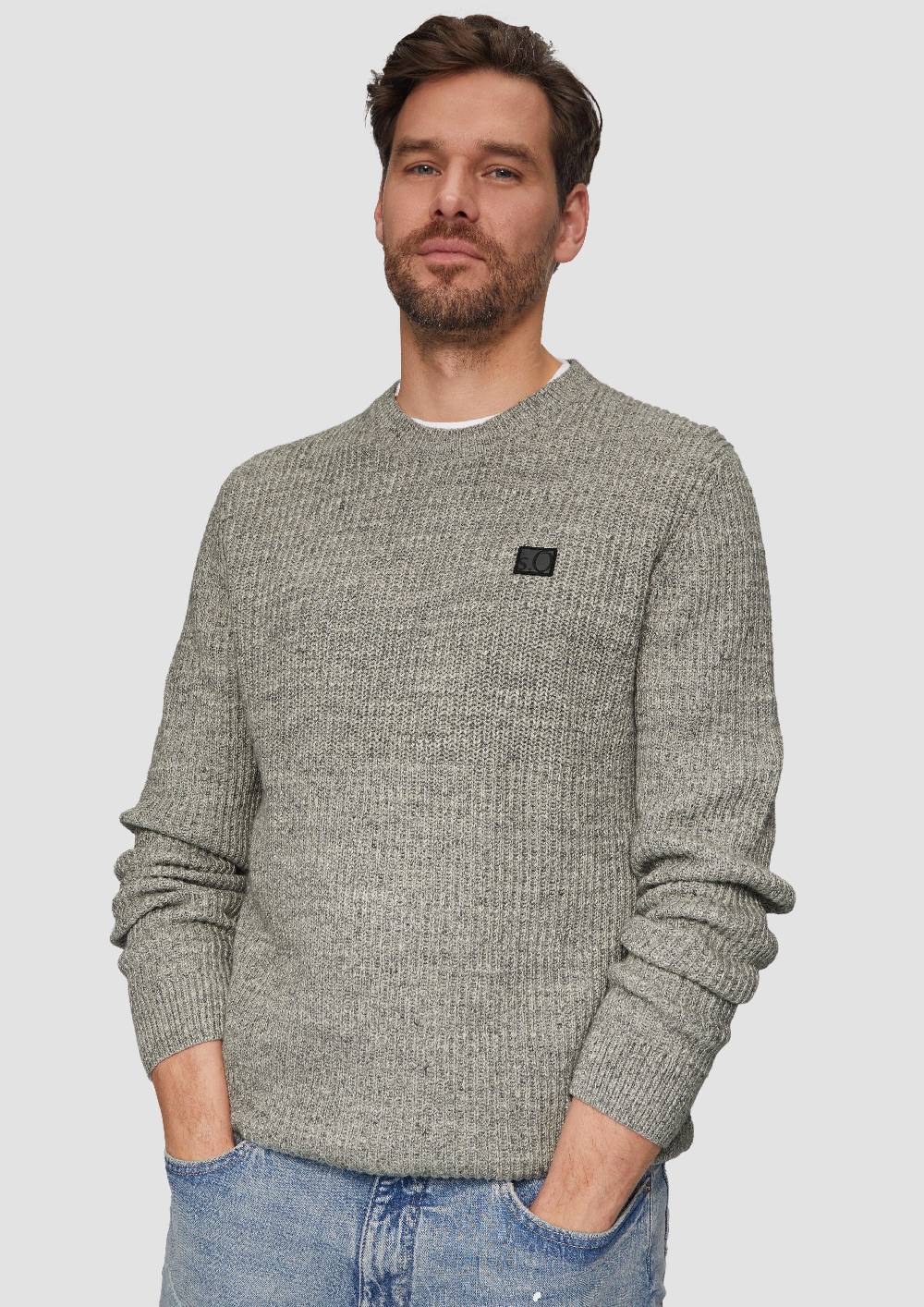 S.Oliver Melierter Pullover Mit Patentmuster Und Crew Neck