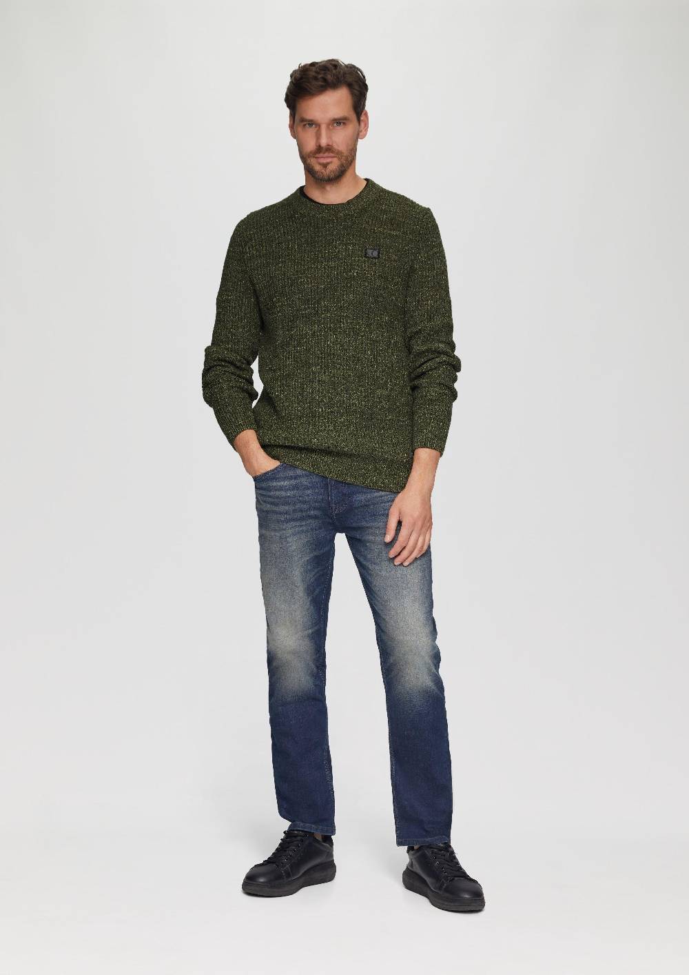 S.Oliver Melierter Pullover Mit Patentmuster Und Crew Neck