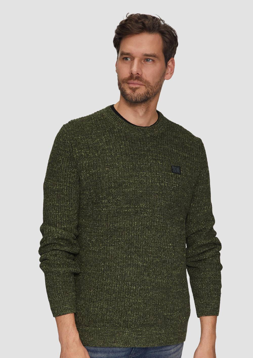 S.Oliver Melierter Pullover Mit Patentmuster Und Crew Neck