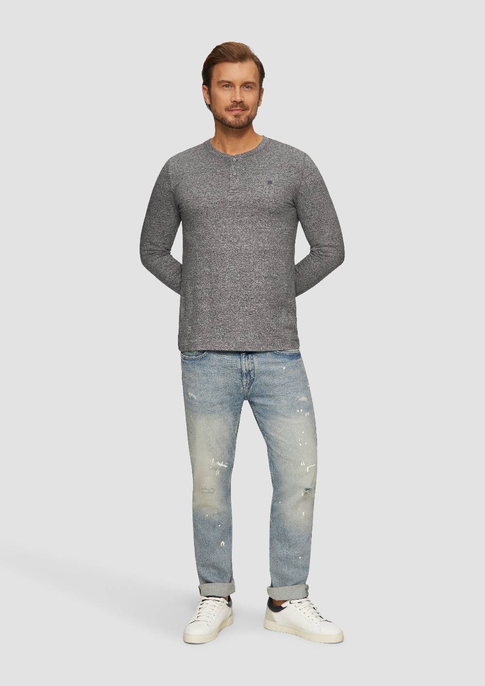 S.Oliver Meliertes Longsleeve Mit Henley-Ausschnitt