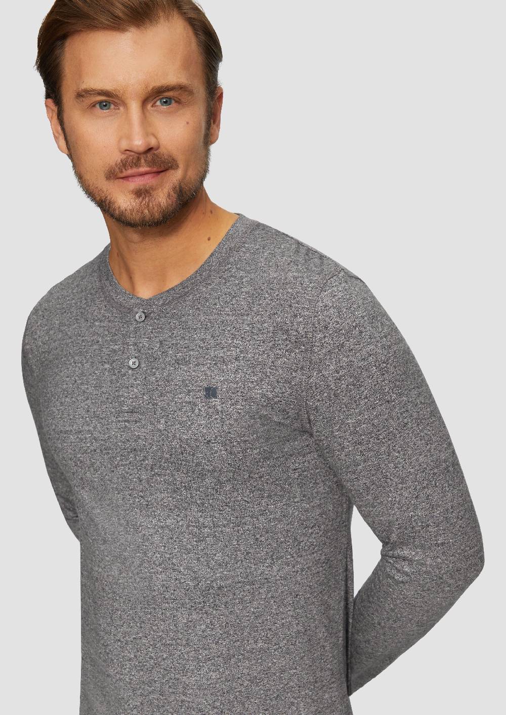 S.Oliver Meliertes Longsleeve Mit Henley-Ausschnitt