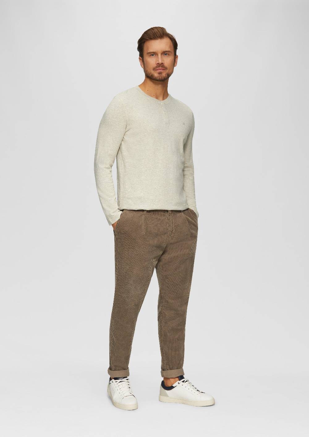 S.Oliver Meliertes Longsleeve Mit Henley-Ausschnitt