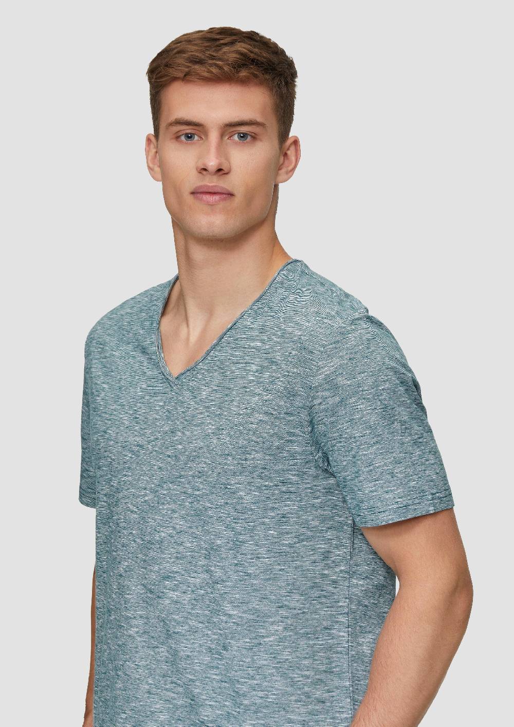 S.Oliver Meliertes T-Shirt Mit V-Ausschnitt Und Logo-Detail