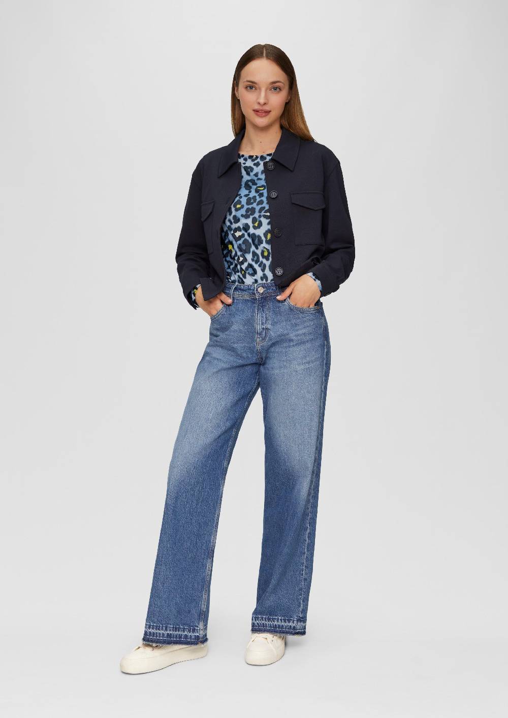 S.Oliver Mesh-Shirt Mit Asymmetrischer Raffung Und Leo-Print