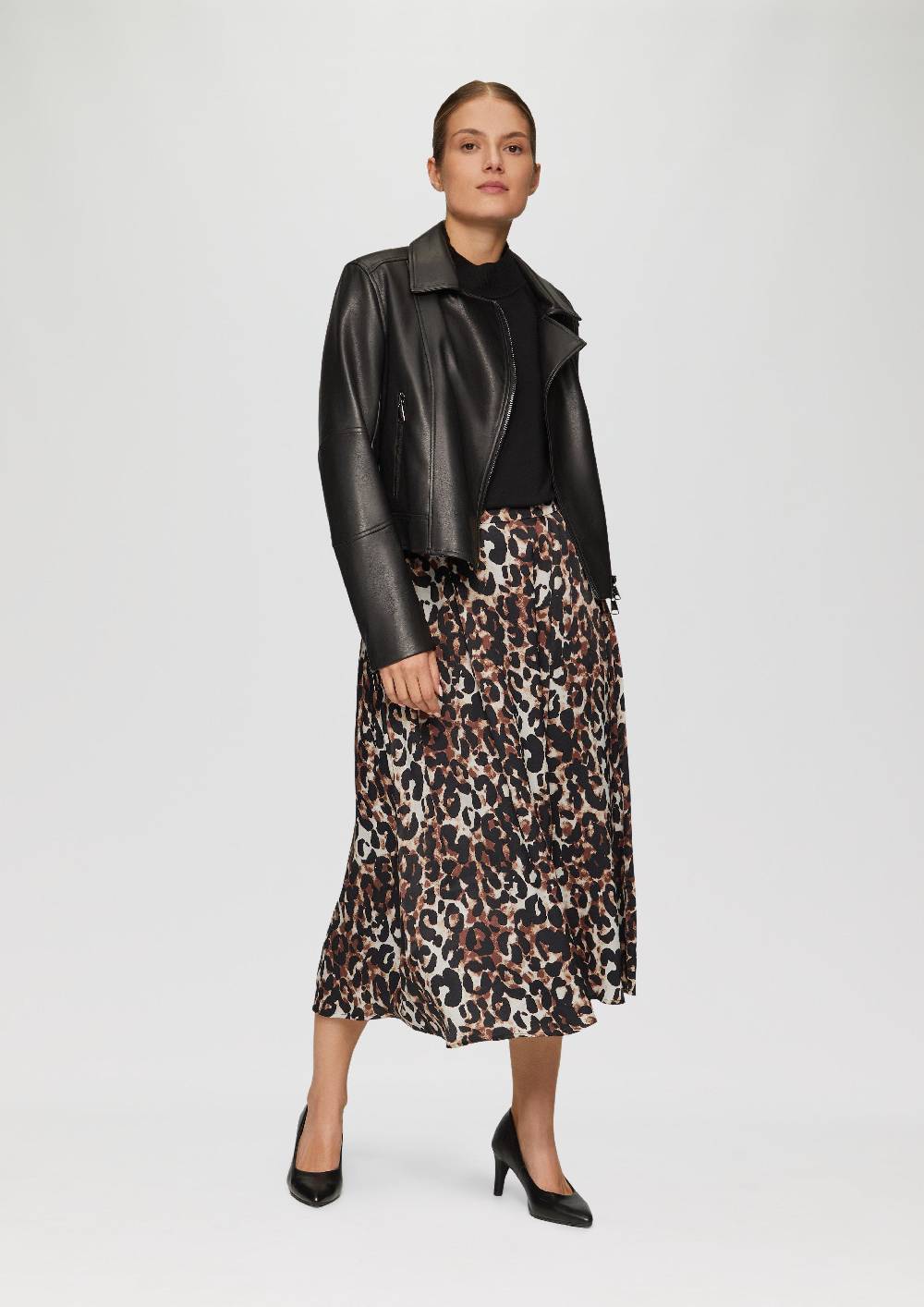 S.Oliver Midi-Rock Mit Leo-Print Und Seitlichen Eingrifftaschen