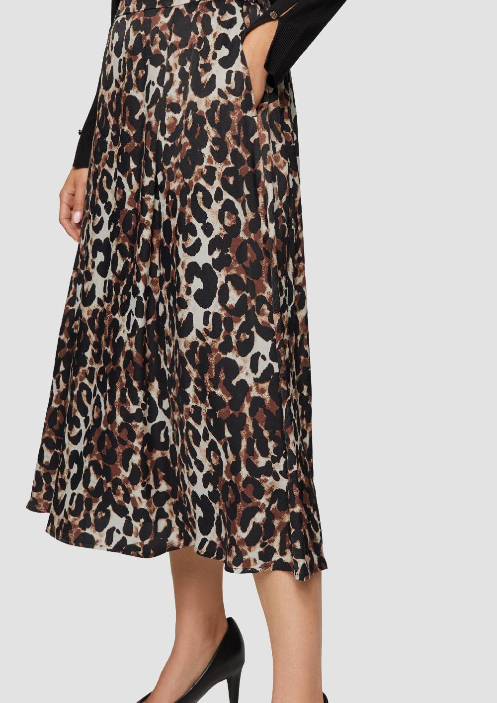 S.Oliver Midi-Rock Mit Leo-Print Und Seitlichen Eingrifftaschen