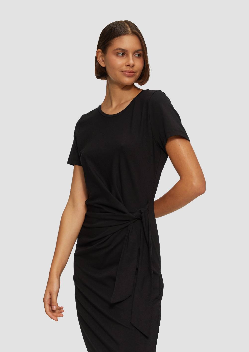 S.Oliver Midikleid Aus Baumwollstretch Mit Knotendetail