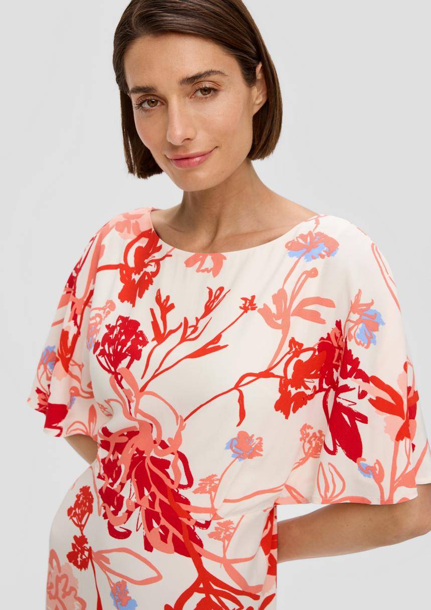 S.Oliver Midkleid Mit All-over-Print Und Flügelärmel