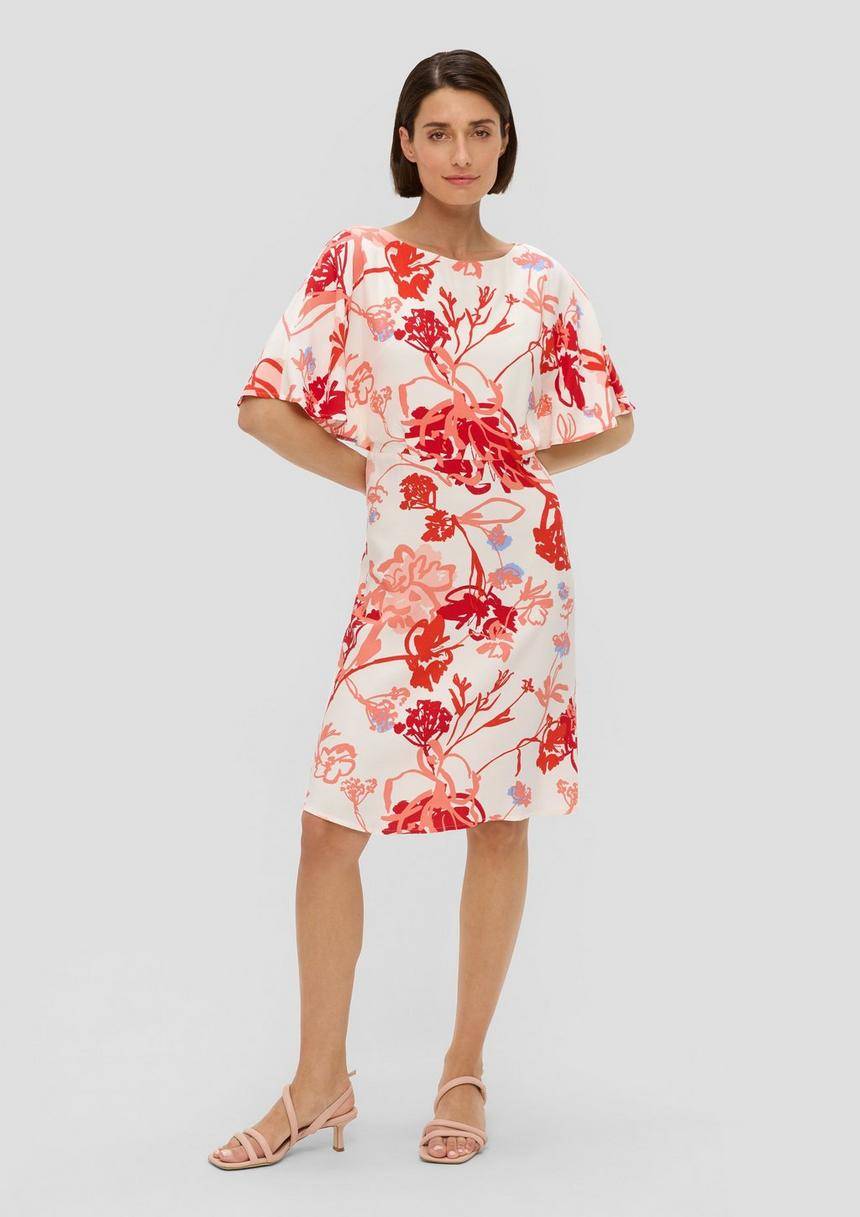 S.Oliver Midkleid mit All-over-Print und Flügelärmel