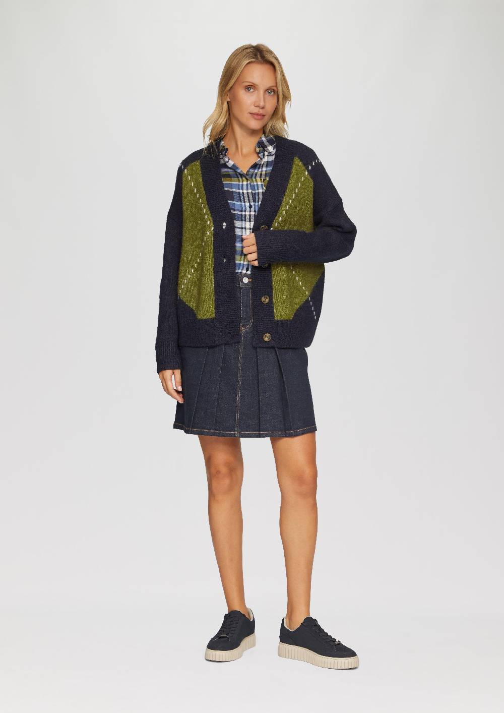 S.Oliver Oversized Wollmix-Strickjacke Mit Argyle-Muster