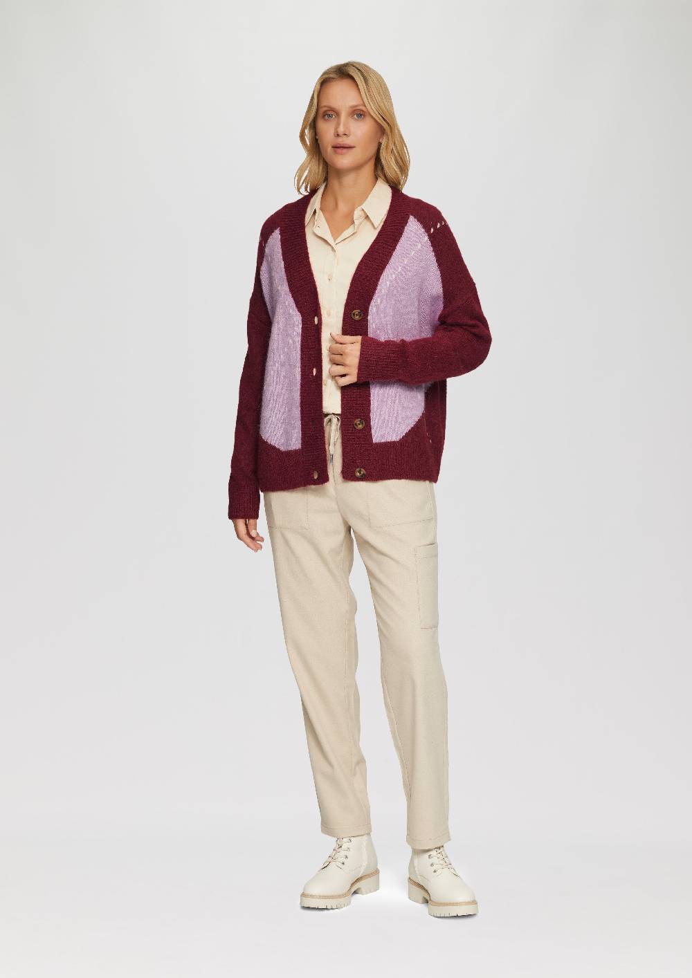 S.Oliver Oversized Wollmix-Strickjacke Mit Argyle-Muster