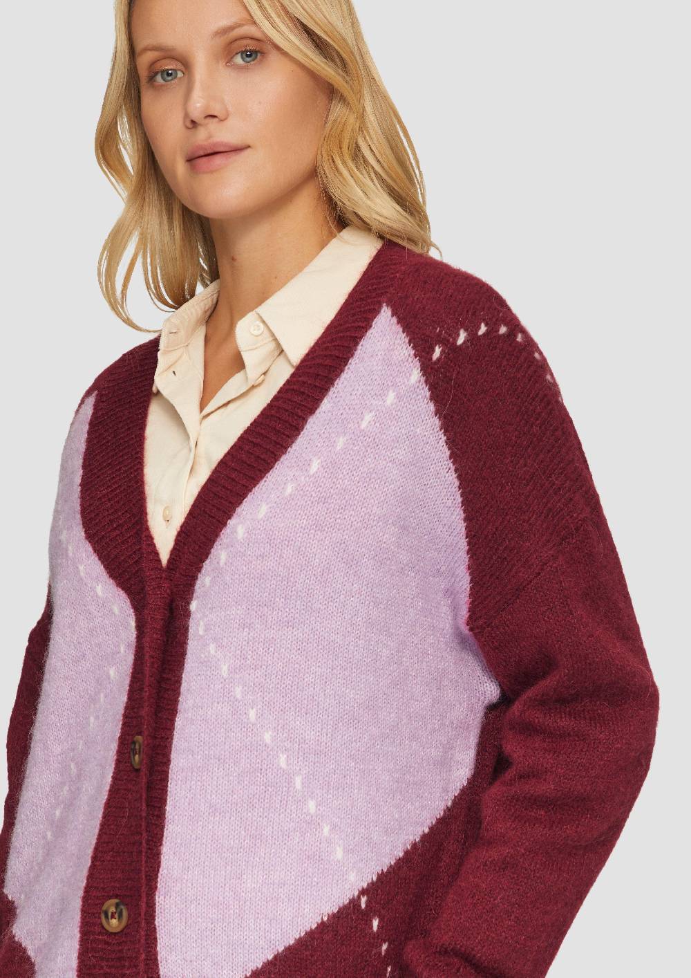 S.Oliver Oversized Wollmix-Strickjacke Mit Argyle-Muster