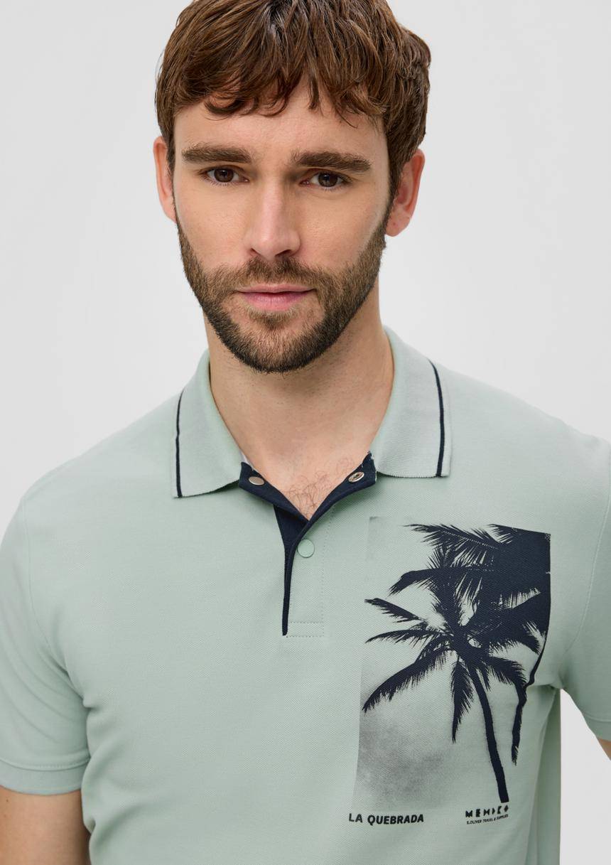 S.Oliver Poloshirt Aus Baumwolle Mit Frontprint Und Kontrast-Detail