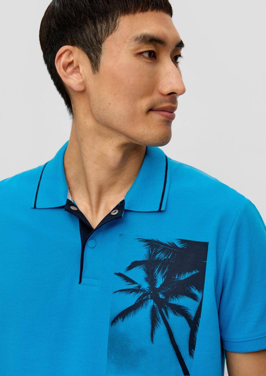 S.Oliver Poloshirt Aus Baumwolle Mit Frontprint Und Kontrast-Detail