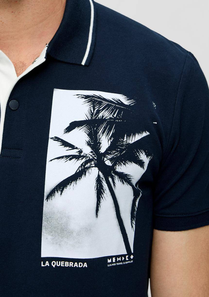 S.Oliver Poloshirt Aus Baumwolle Mit Frontprint Und Kontrast-Detail