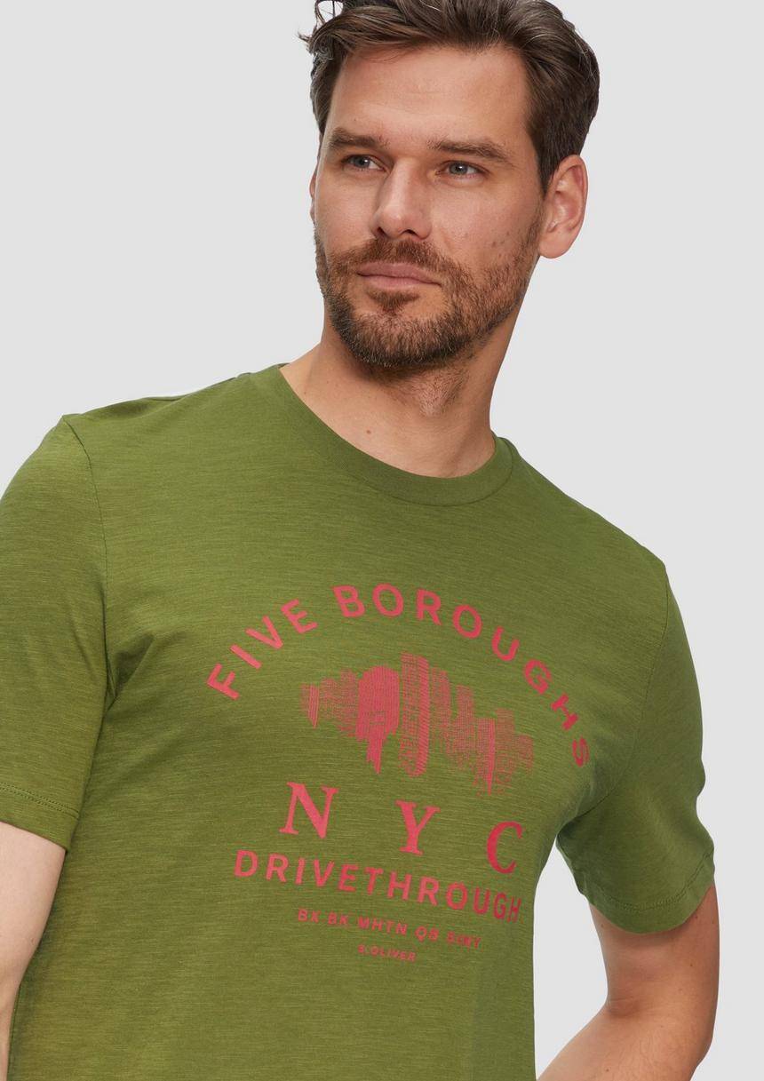 S.Oliver Printshirt Aus Baumwolle Mit Flammgarnstruktur