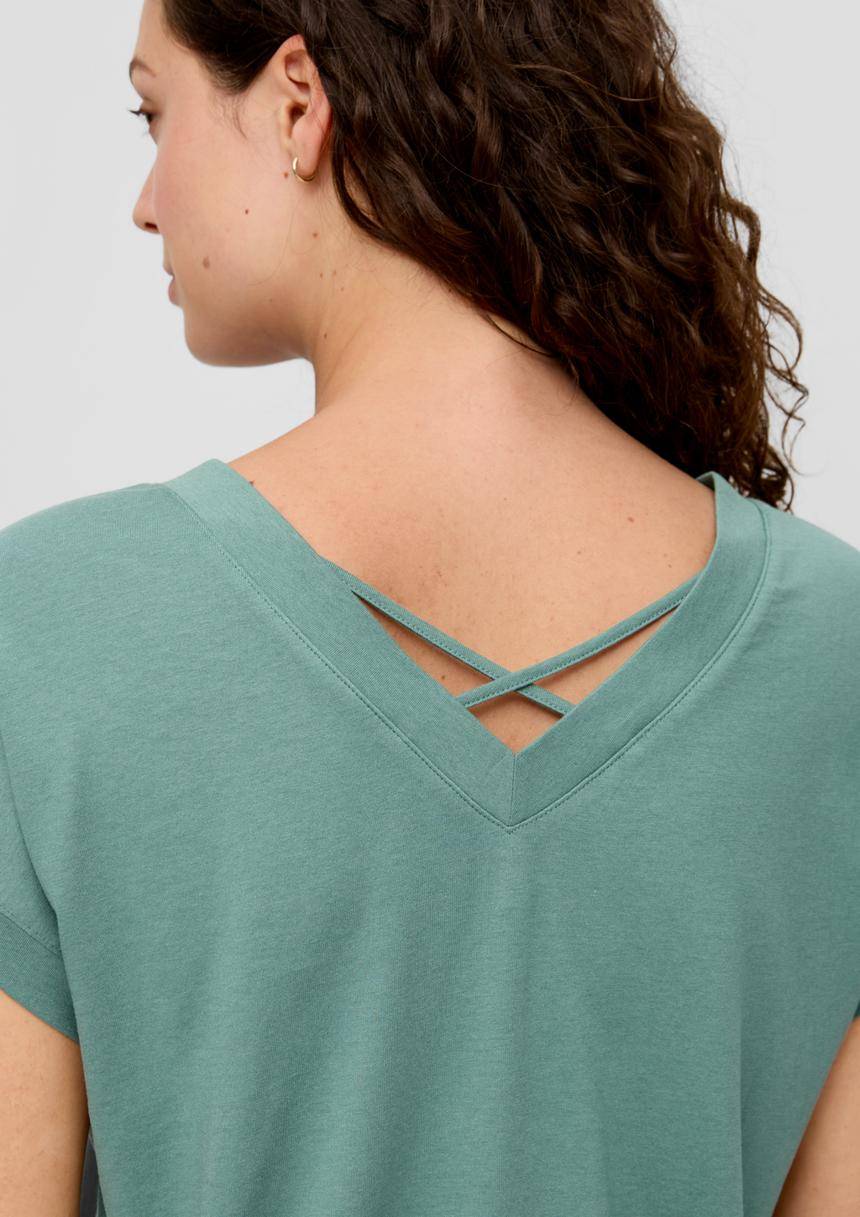 S.Oliver Relaxed-Fit-Shirt Mit V-Ausschnitt Und Gekreuztem Riemen-Detail Am Rücken