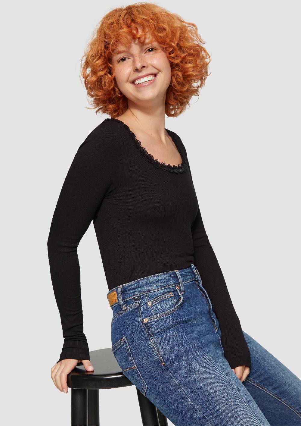 S.Oliver Rippshirt Aus Viskosemix Mit Spitzendetail