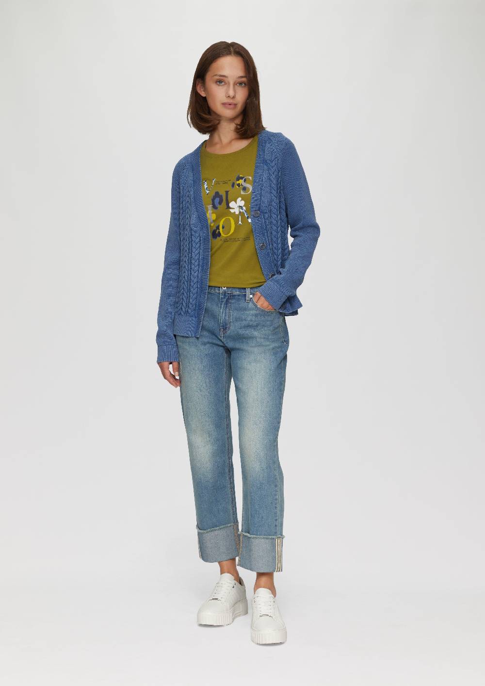 S.Oliver Baumwollcardigan Mit Zopfmuster