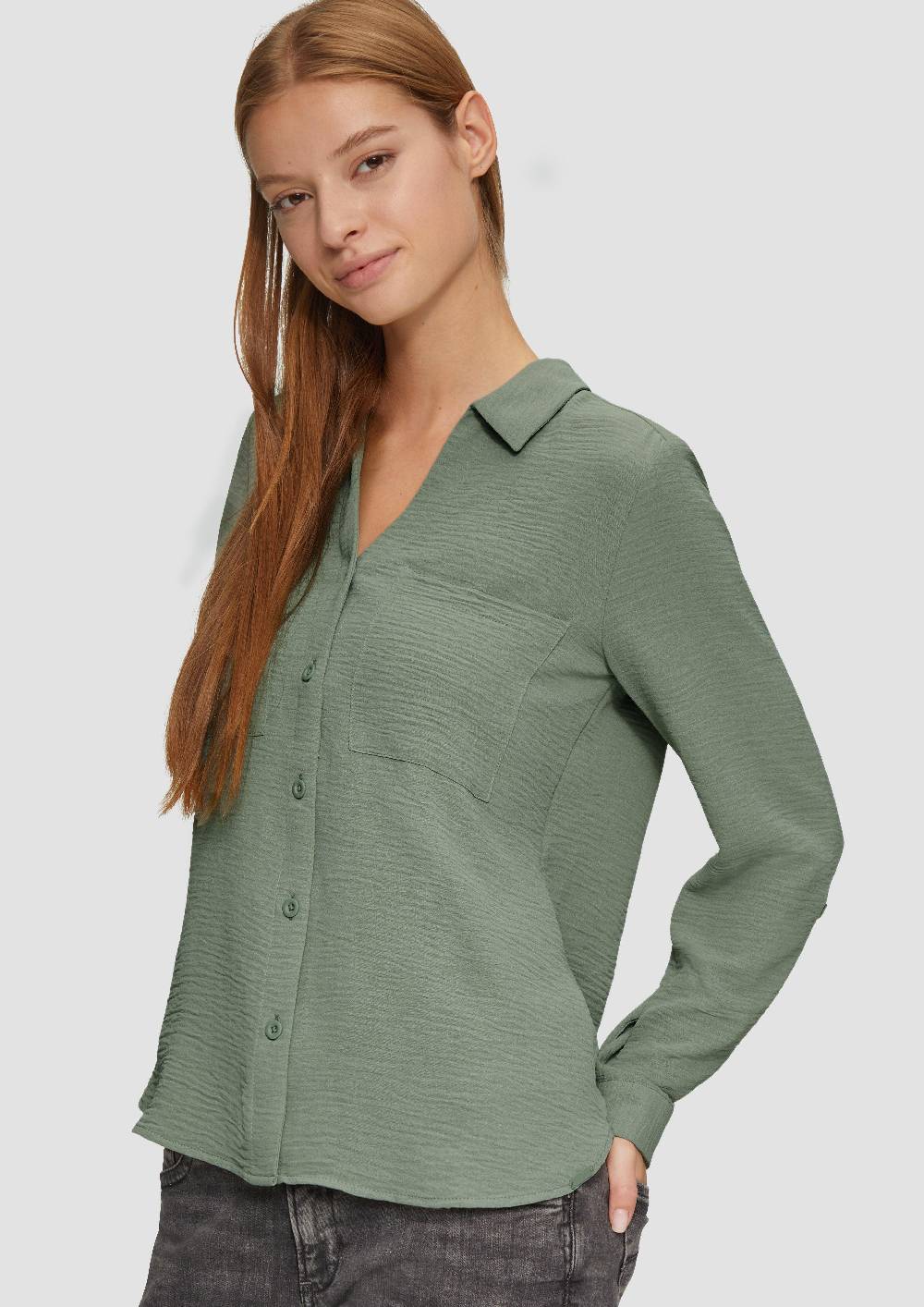 S.Oliver Crêpe-Bluse Mit Brusttaschen