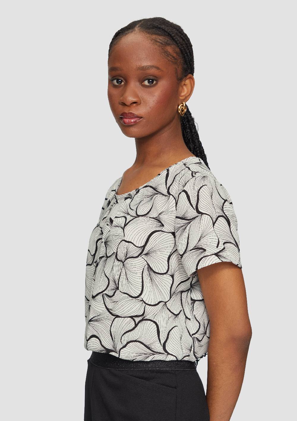 S.Oliver Fein Gemusterte Bluse Mit Raffungen