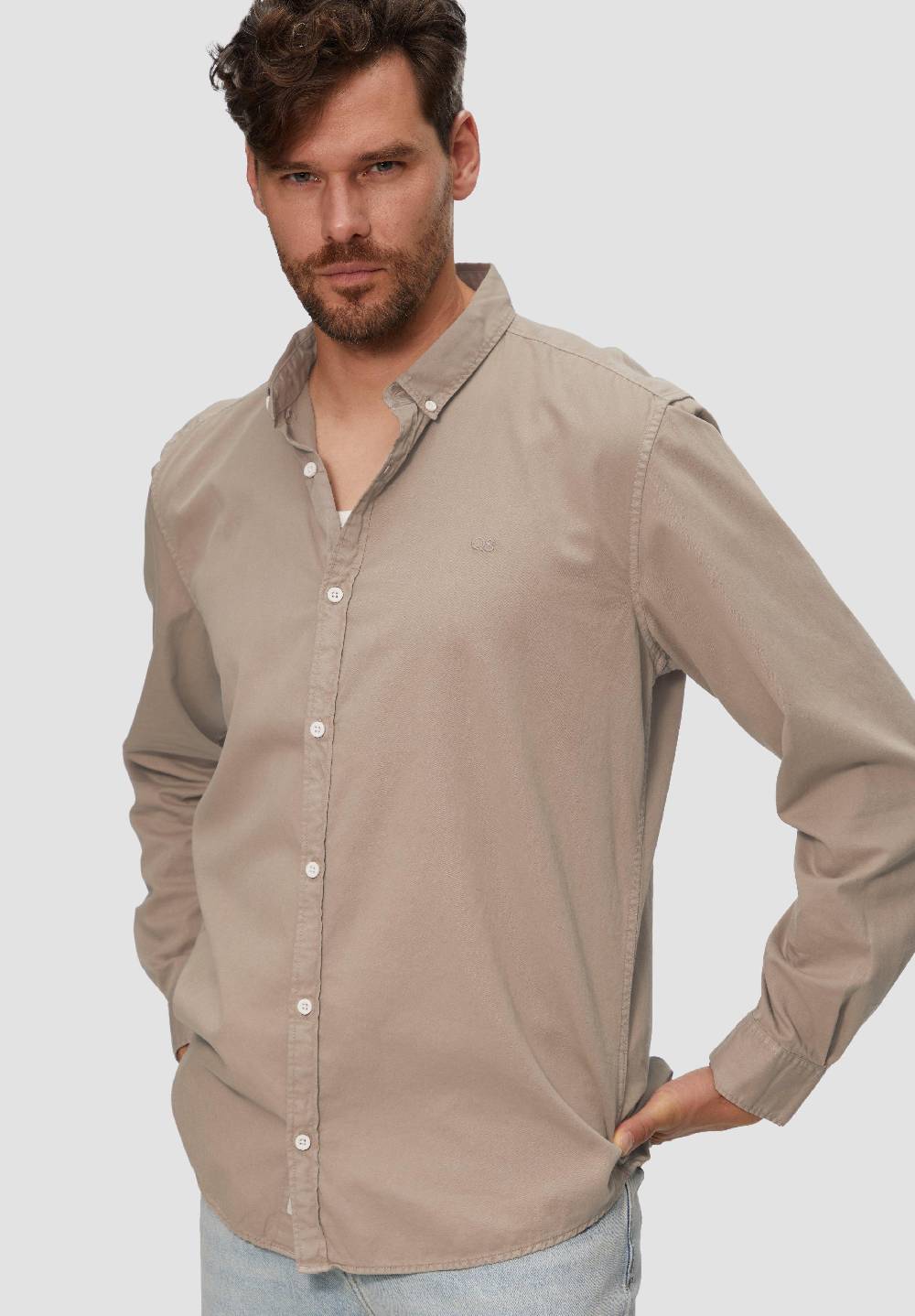 S.Oliver Garment Washed Hemd Mit Logo-Stickerei