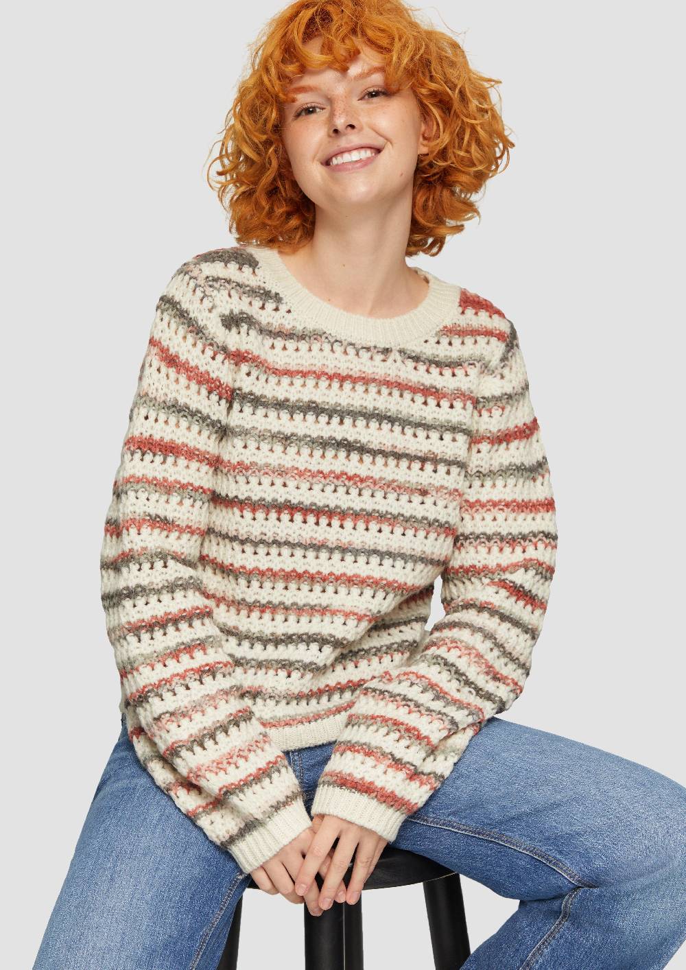 S.Oliver Gestreifter Pullover Aus Ajour-Strick