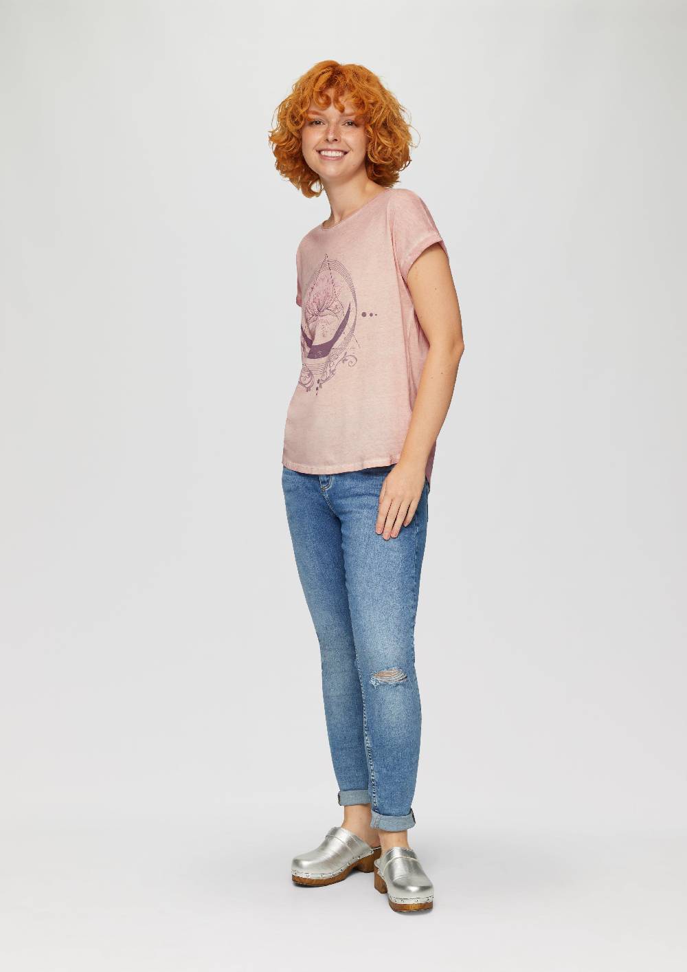 S.Oliver Gewaschenes T-Shirt Mit Frontprint