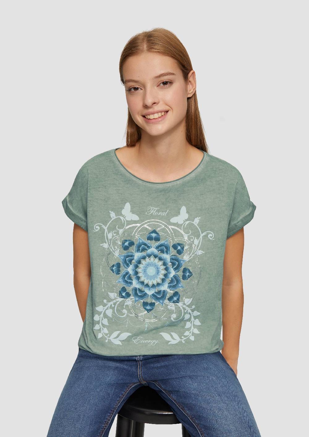 S.Oliver Gewaschenes T-Shirt Mit Frontprint