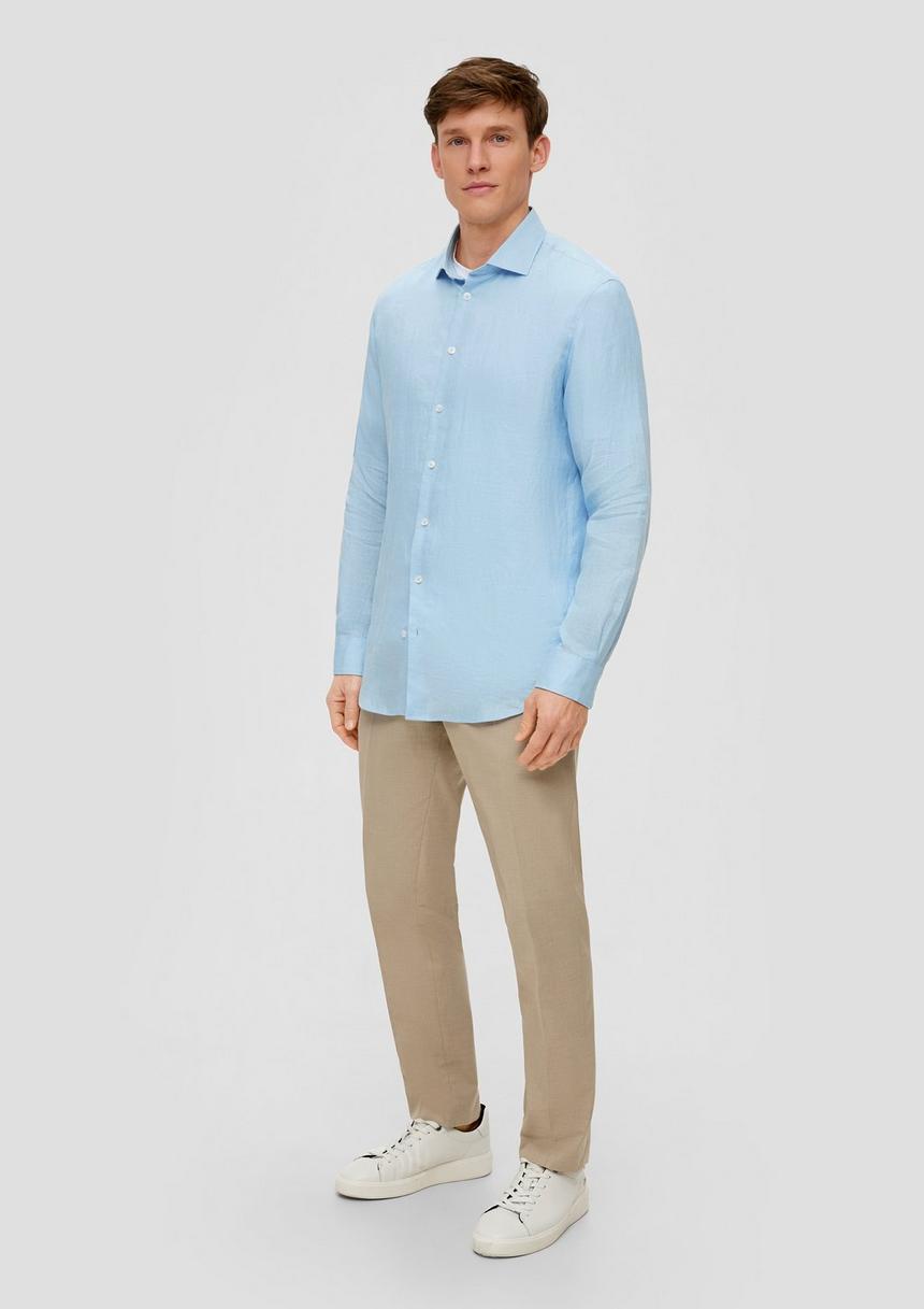 S.Oliver Glänzendes Tailored Fit Hemd Aus Leinen