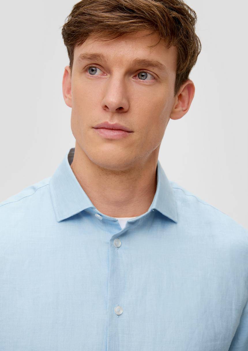 S.Oliver Glänzendes Tailored Fit Hemd Aus Leinen