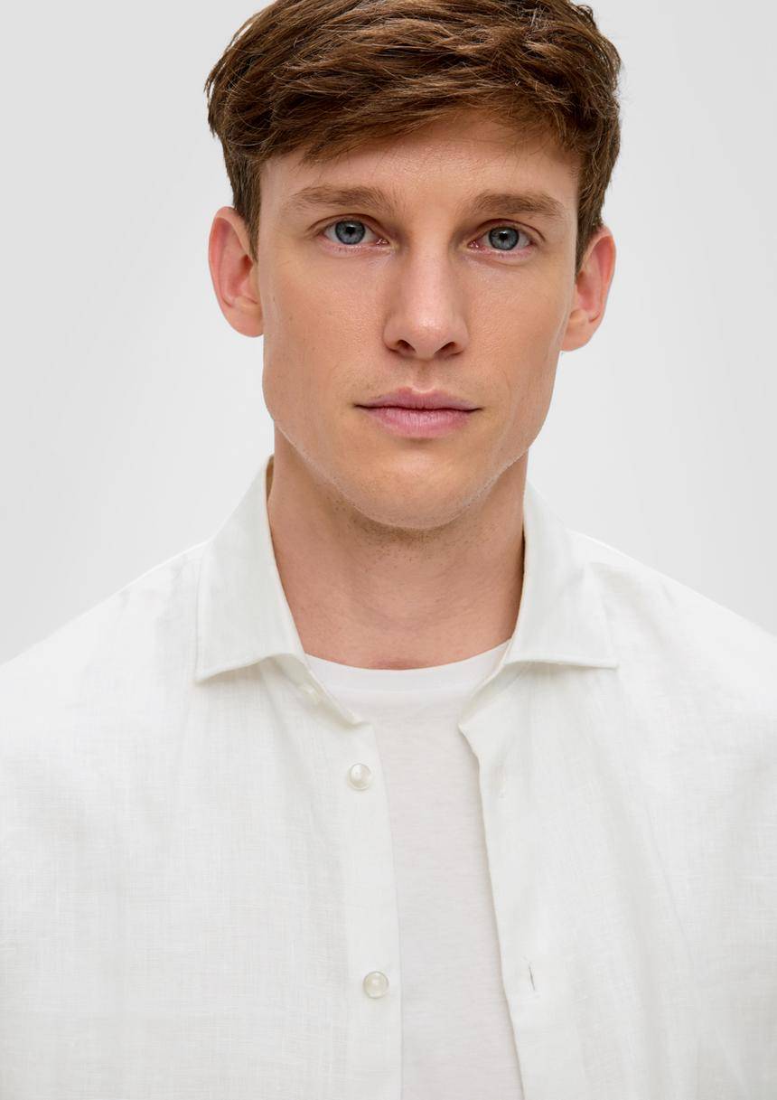 S.Oliver Glänzendes Tailored Fit Hemd Aus Leinen