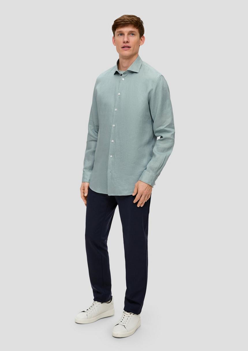 S.Oliver Glänzendes Tailored Fit Hemd Aus Leinen