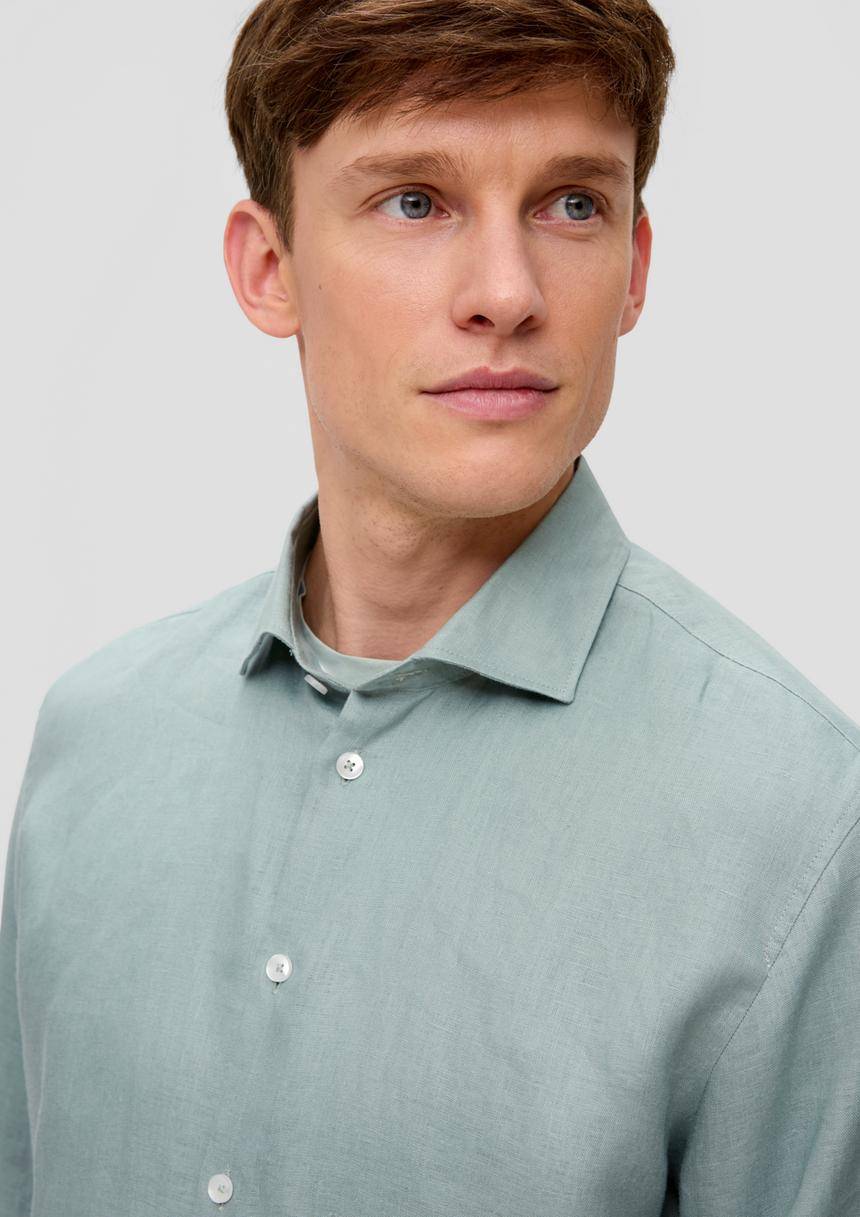 S.Oliver Glänzendes Tailored Fit Hemd Aus Leinen