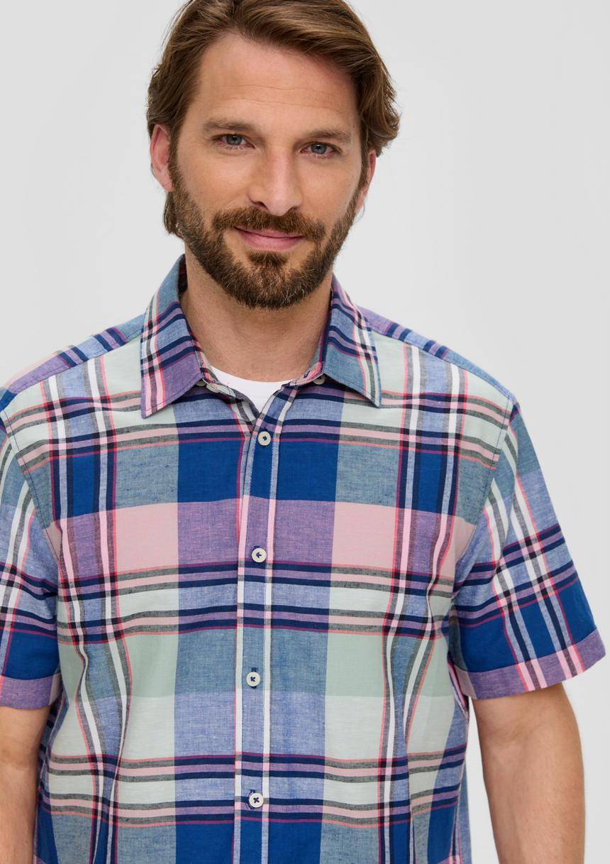 S.Oliver Kariertes Kurzarmhemd Aus Leinenmix