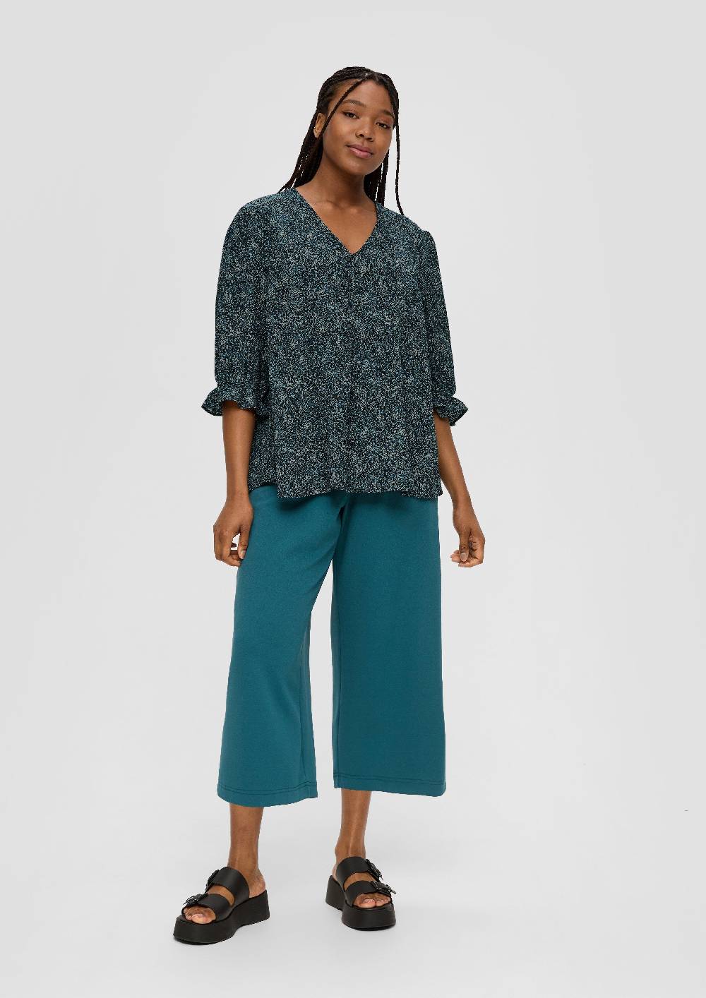 S.Oliver Kurze, Gemusterte Bluse Mit Raffung