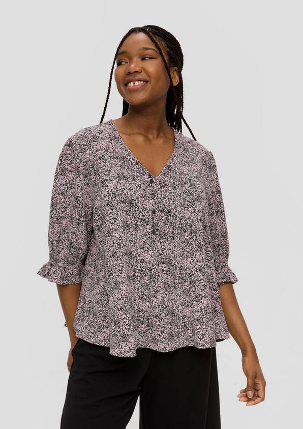 S.Oliver Kurze, gemusterte Bluse mit Raffung