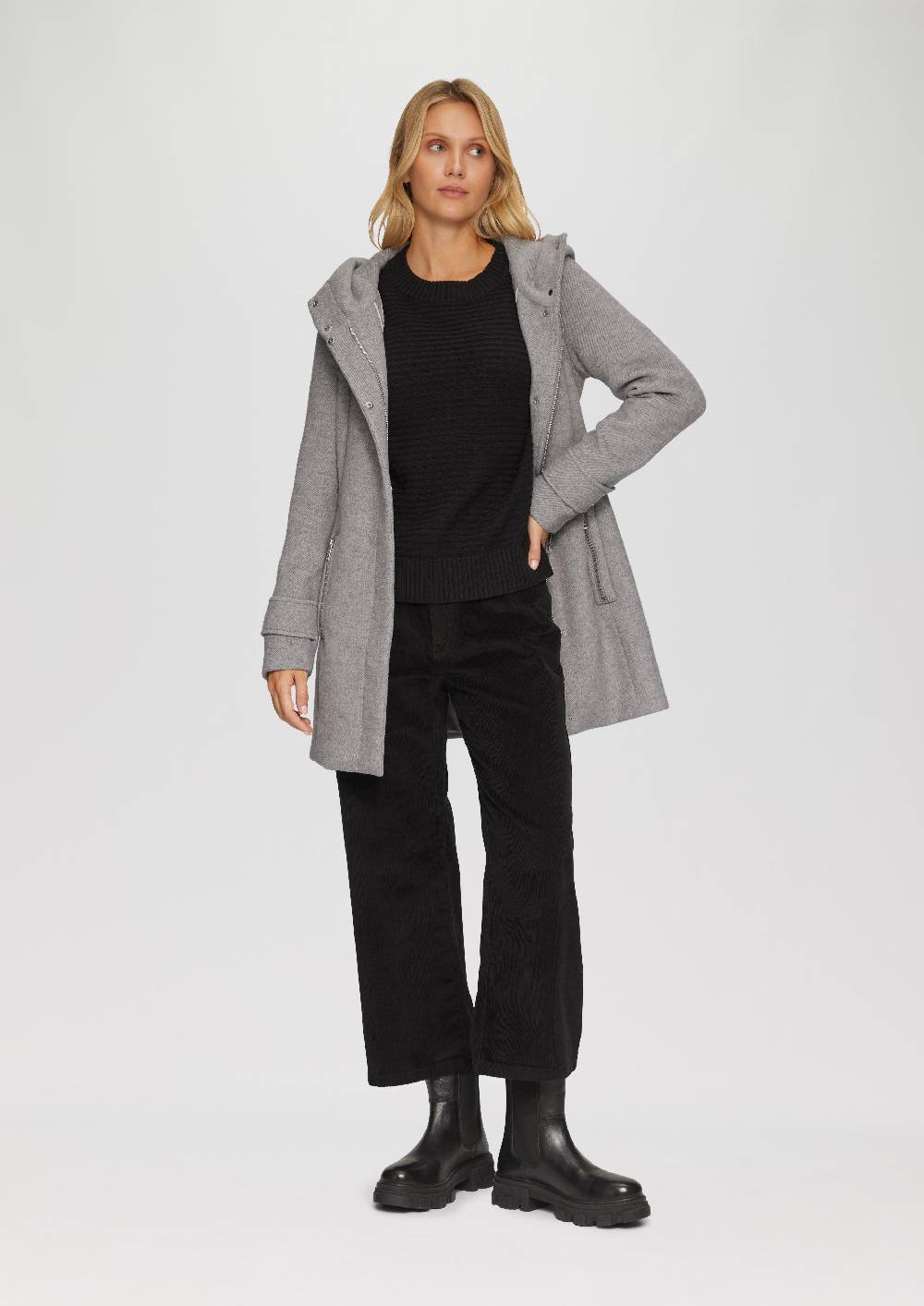 S.Oliver Kurzer Wollmantel Mit Bindegürtel