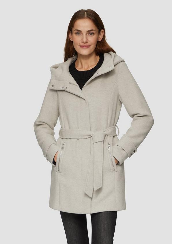 S.Oliver Kurzer Wollmantel mit Bindegürtel