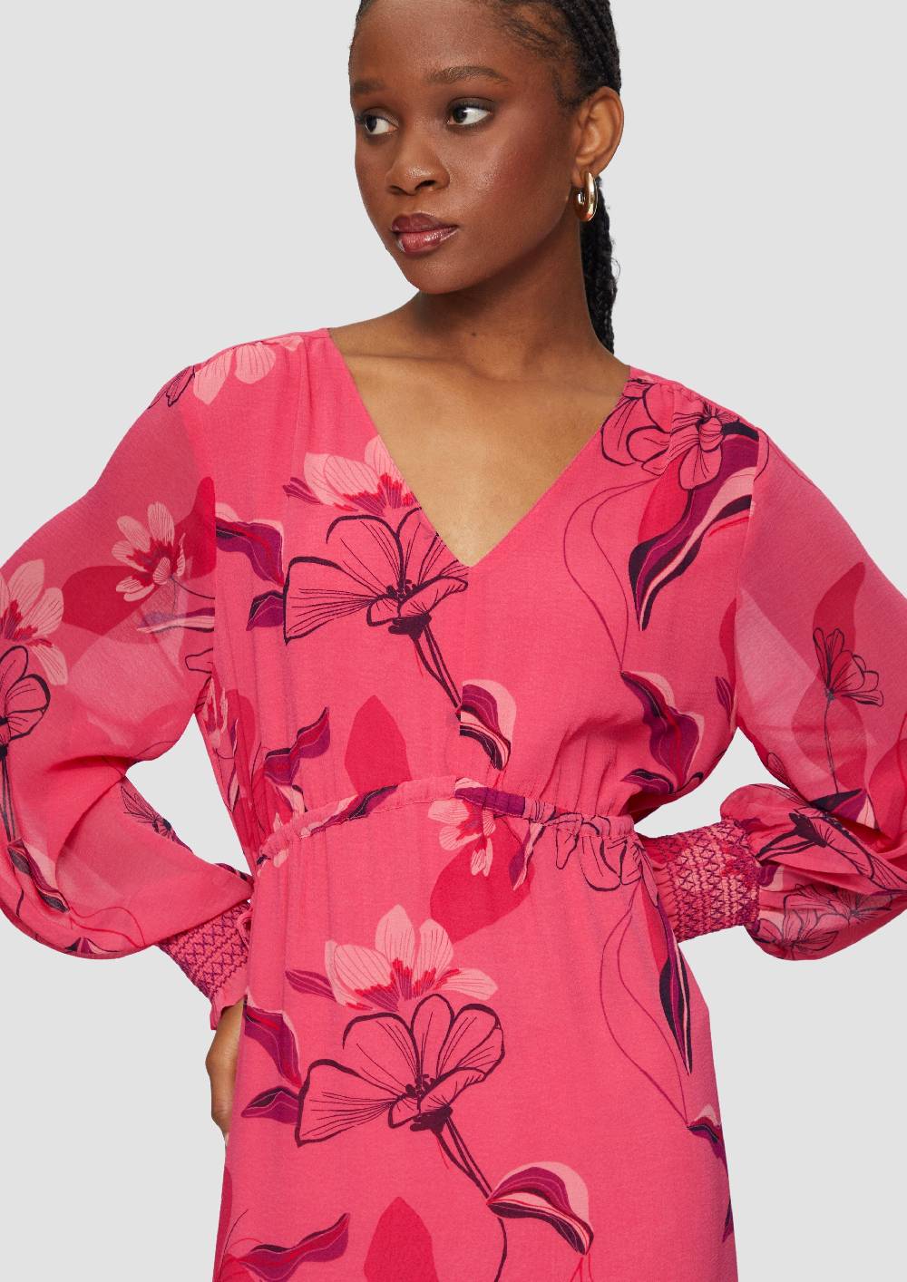 S.Oliver Langes Chiffonkleid Mit Smok-Details