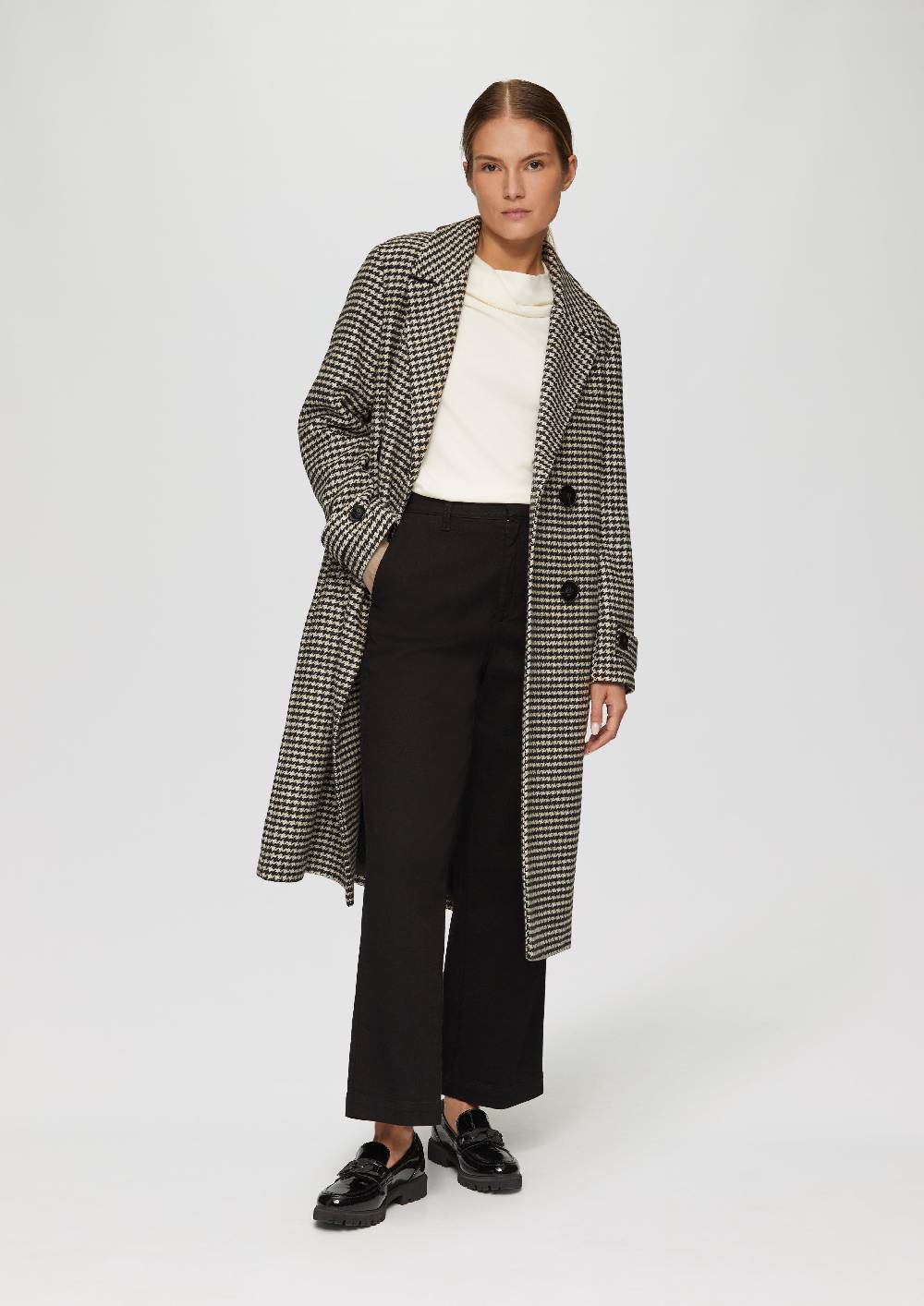 S.Oliver Mantel Aus Wollmix Mit Hahnentrittmuster