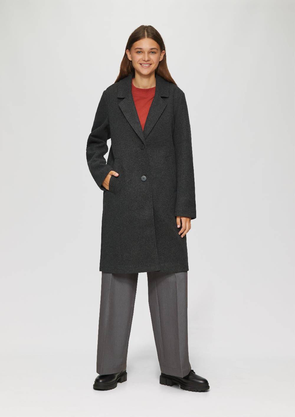 S.Oliver Melierter Mantel Mit Reverskragen